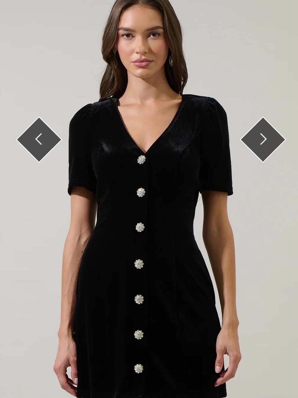 Sugarlips Black Velvet Mini Dress with Pearl Button Accents